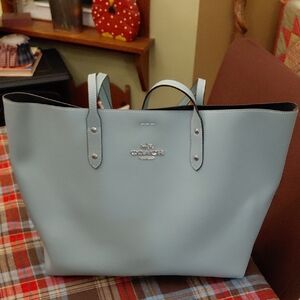 Coach Light Blue Pebbled Leather Town Tote